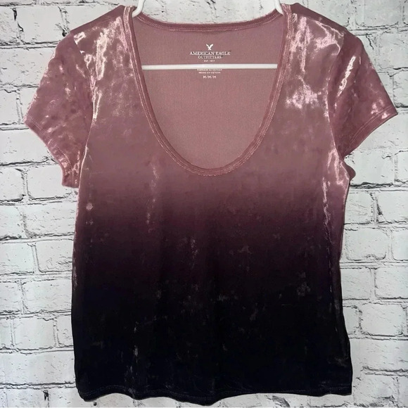 American Eagle Y2K Purple Ombré Velvet Scoop‎ Neck Tee - Picture 3 of 7